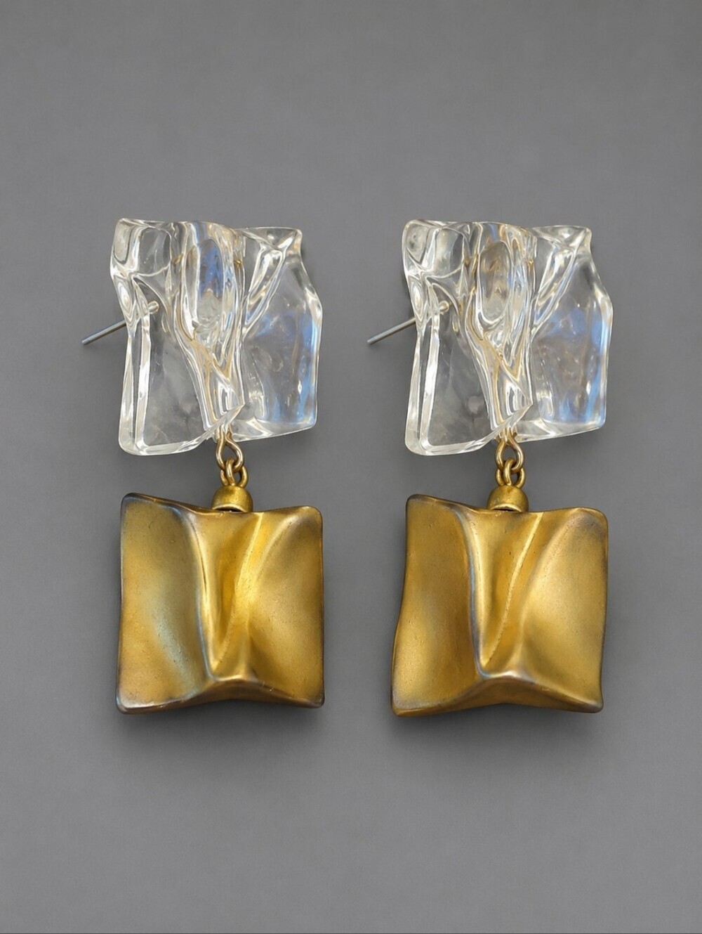 VTG Chunky Acrylic Twisted Mod Cubism Statement Dangle Post Earrings